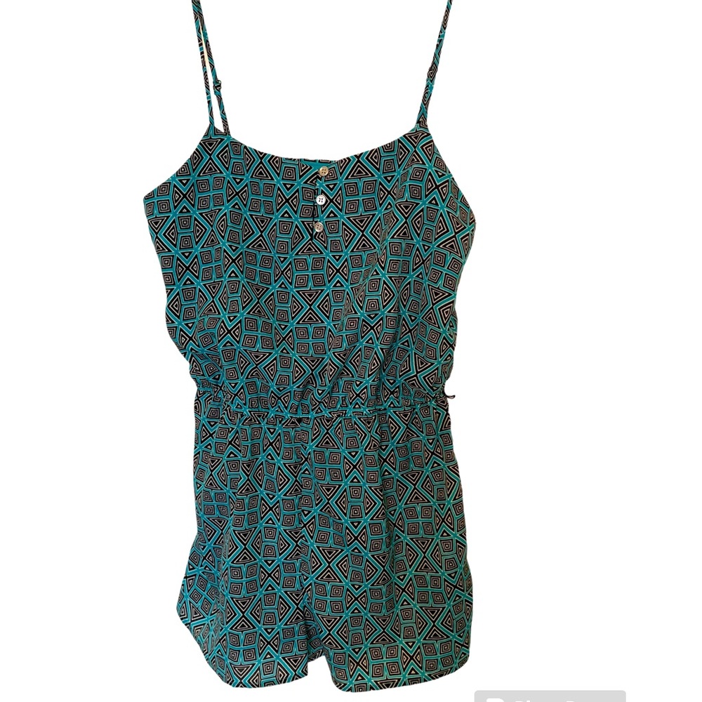 LOVE REIGN Teal and Black Aztec Print Romper Size Small